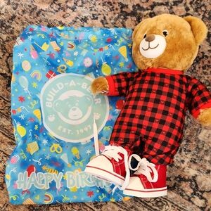 Build-A-Bear Brown Teddy with Red Checkered Outfit